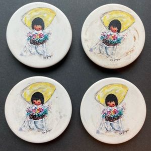 Vintage Ted Degrazia white ceramic coasters. Set of four